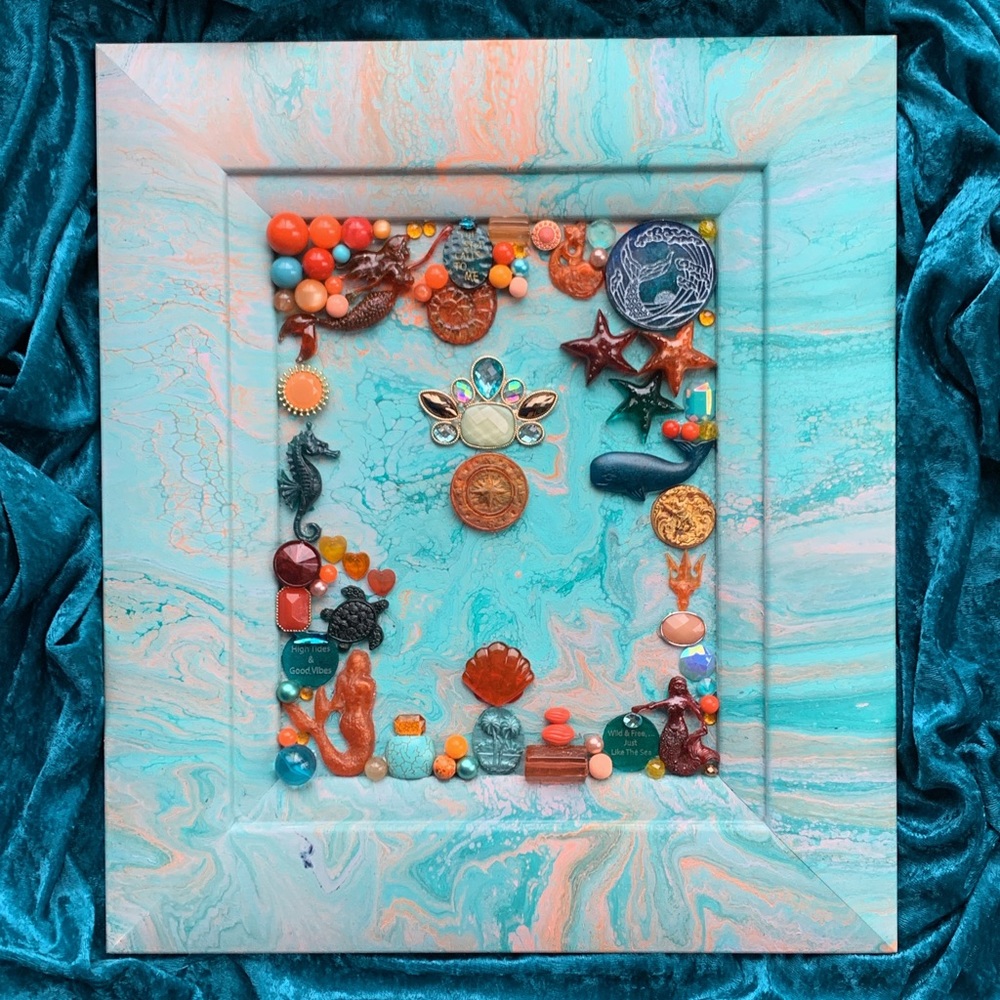 Turquoise & Coral Mermaid Art